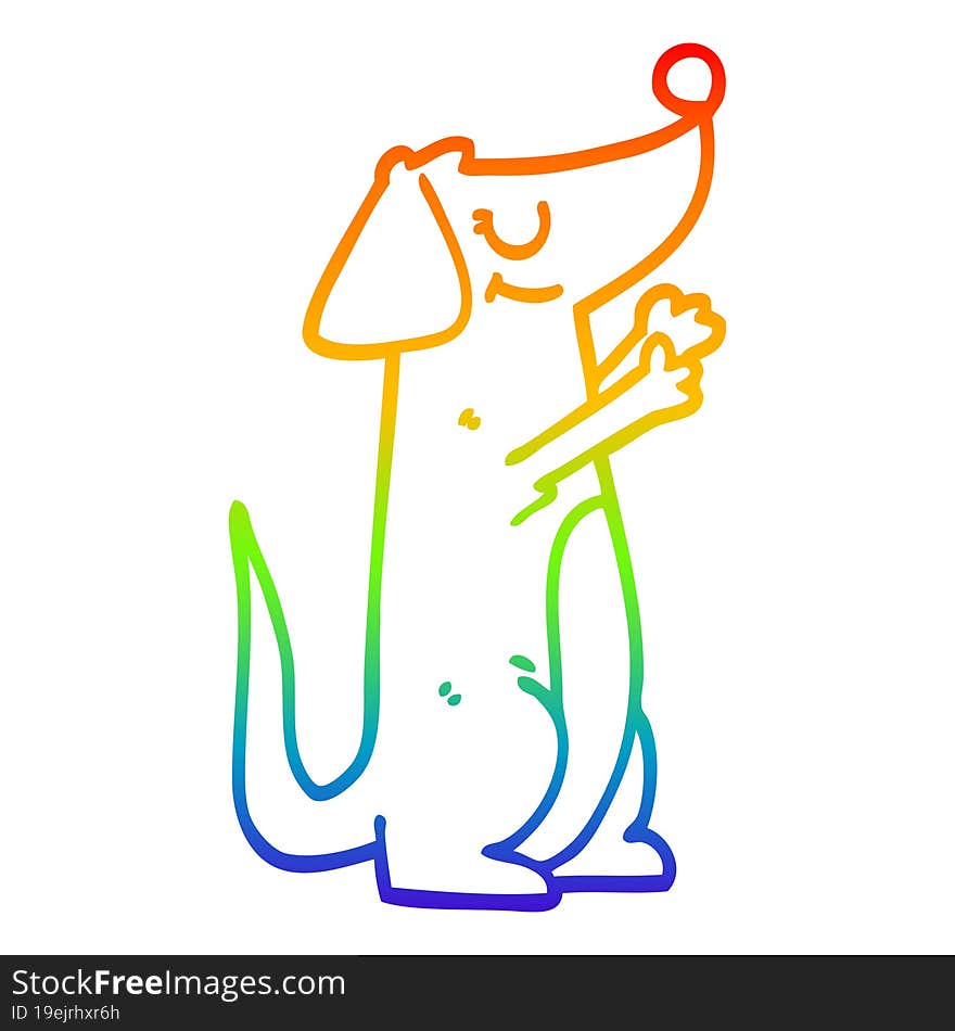 rainbow gradient line drawing of a cartoon dog