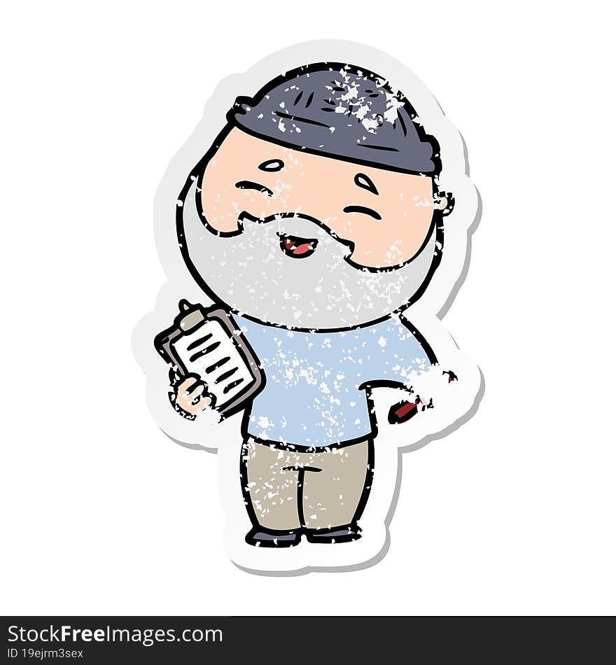 Distressed Sticker Of A Cartoon Happy Bearded Man