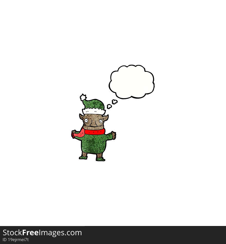 christmas elf with thought bubble