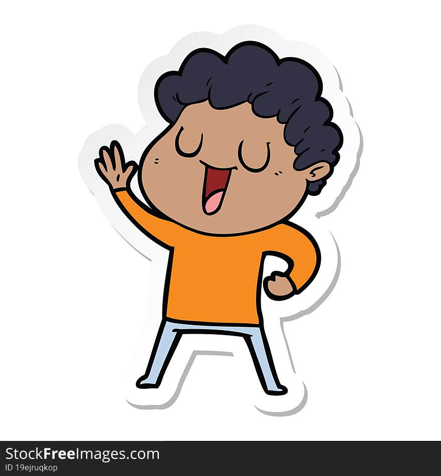 sticker of a waving cartoon man