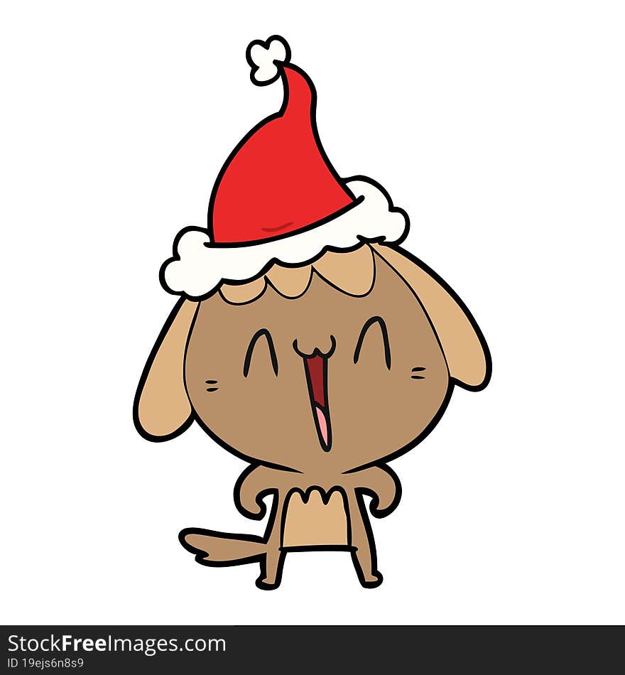 Cute Line Drawing Of A Dog Wearing Santa Hat