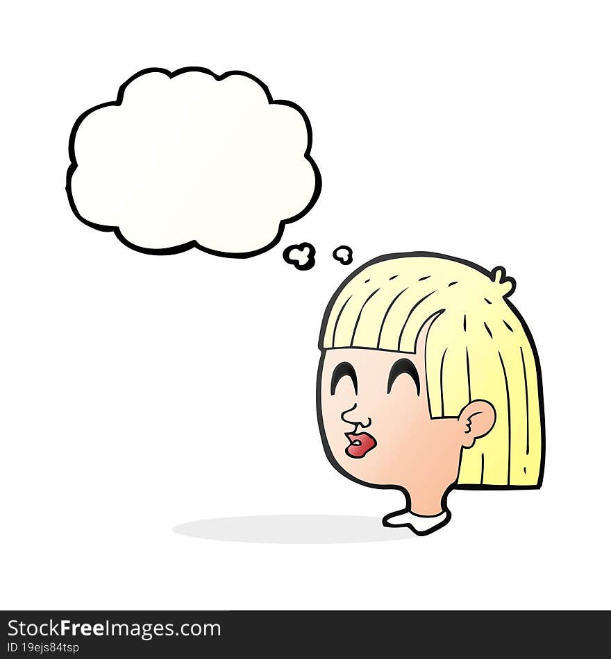 freehand drawn thought bubble cartoon female face