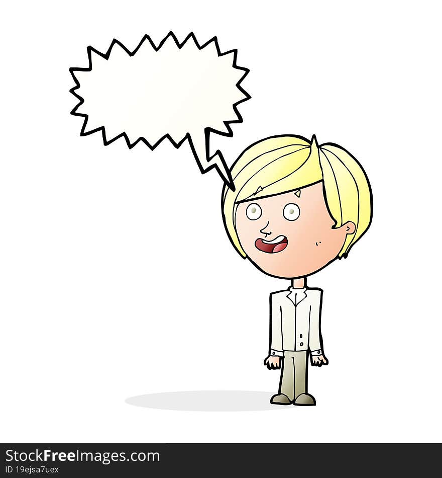 cartoon happy surprised boy with speech bubble