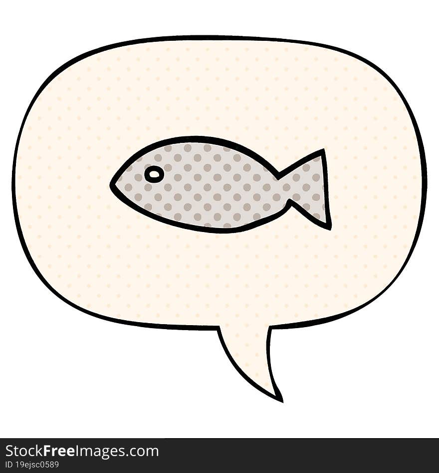 cartoon fish symbol and speech bubble in comic book style