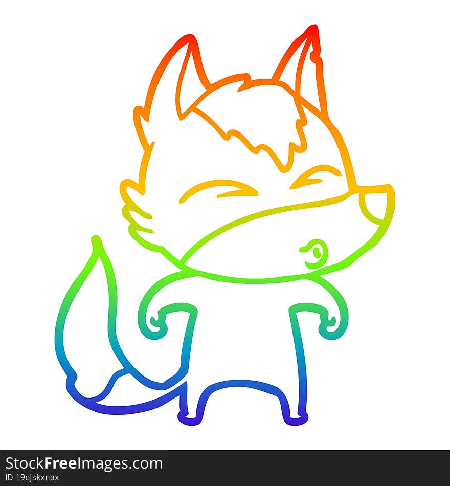 Rainbow Gradient Line Drawing Cartoon Wolf Whistling