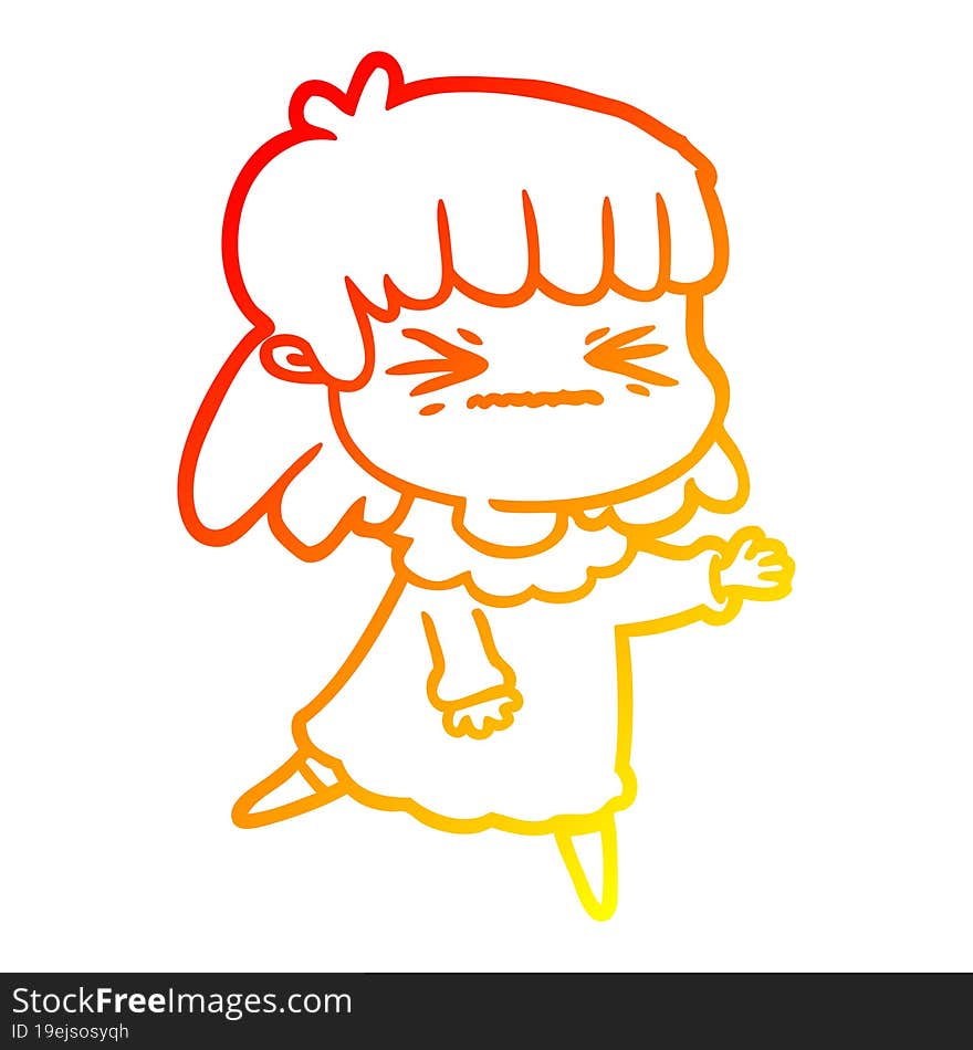 warm gradient line drawing of a cartoon angry girl