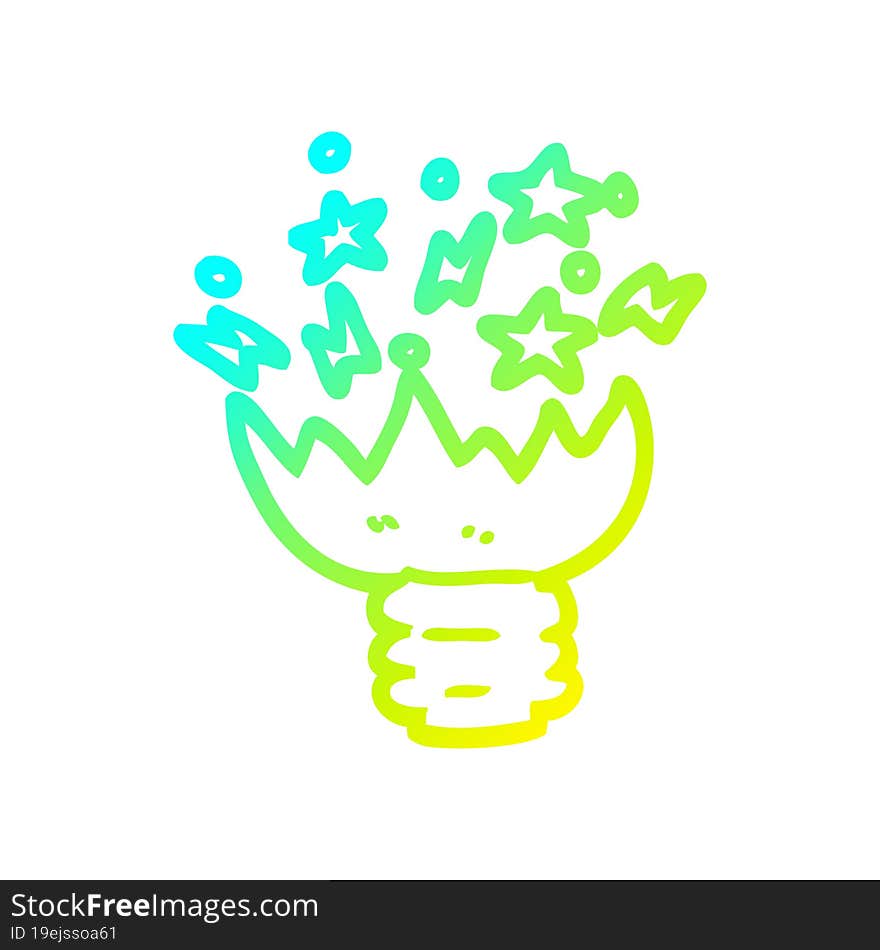 cold gradient line drawing cartoon exploding light bulb