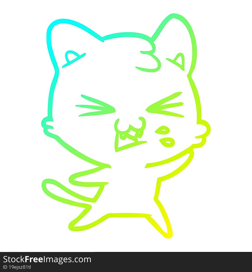 cold gradient line drawing cartoon cat hissing