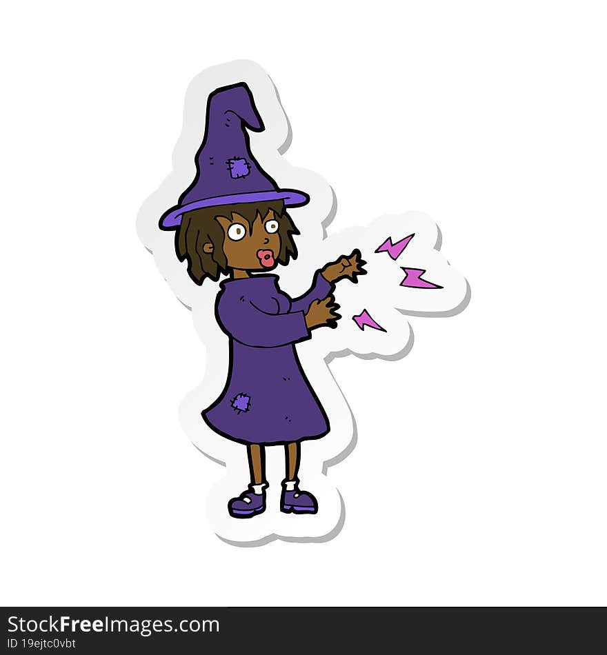 sticker of a cartoon witch casting spell