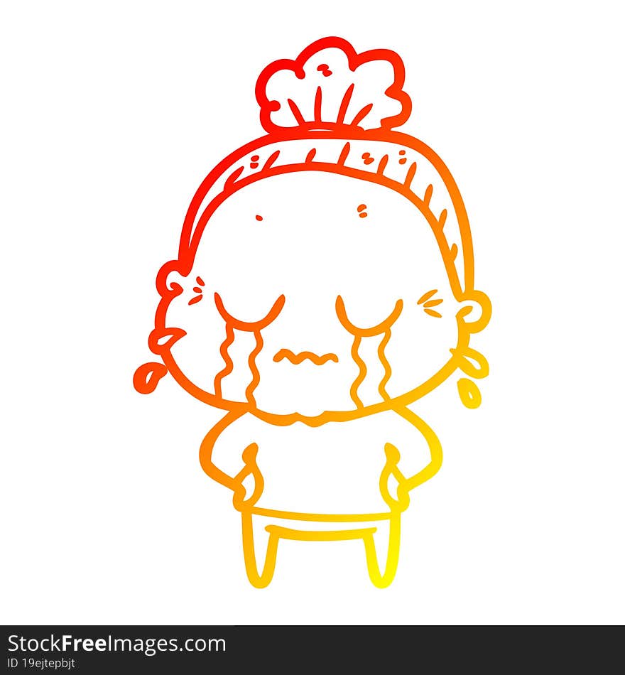 Warm Gradient Line Drawing Cartoon Crying Old Lady