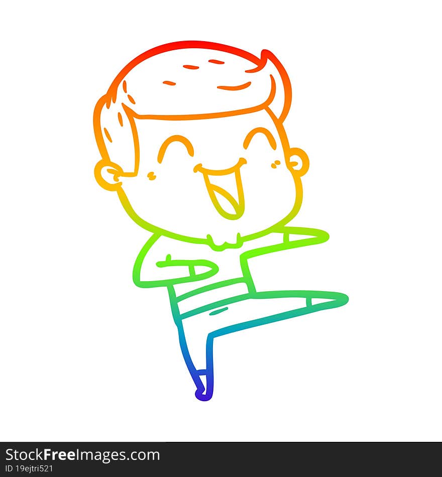 Rainbow Gradient Line Drawing Cartoon Man Laughing