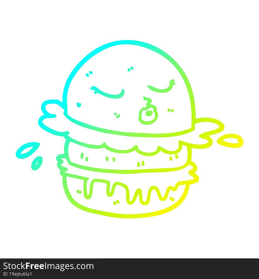 cold gradient line drawing of a cartoon fast food burger