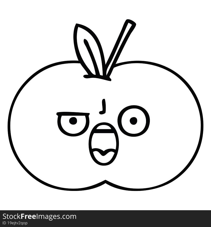 Line Drawing Cartoon Red Apple