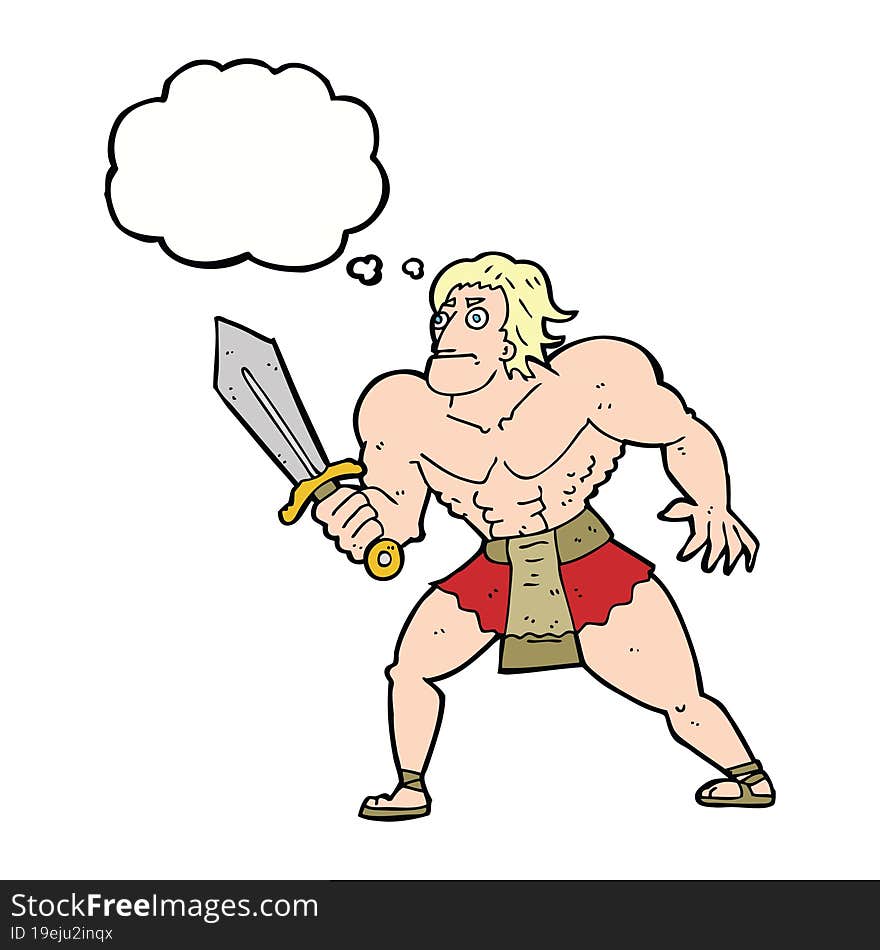 cartoon fantasy hero man with thought bubble