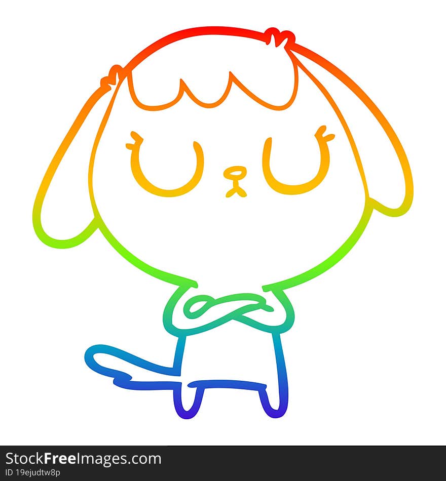 rainbow gradient line drawing of a cute cartoon dog