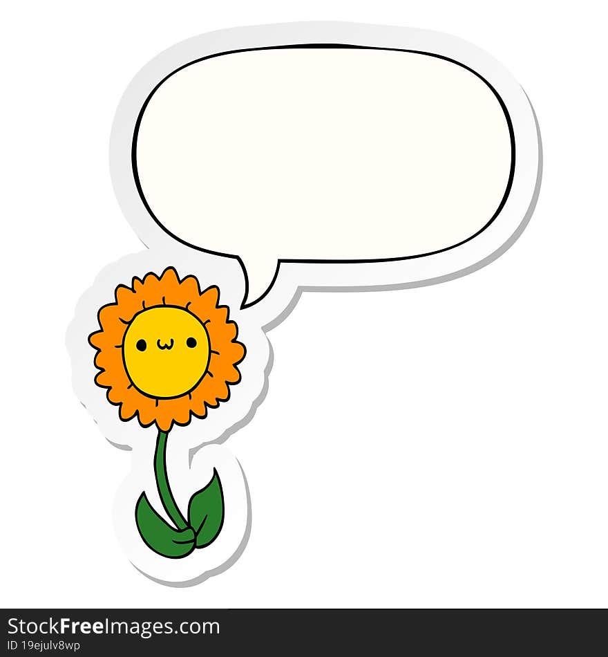 cartoon flower with speech bubble sticker. cartoon flower with speech bubble sticker