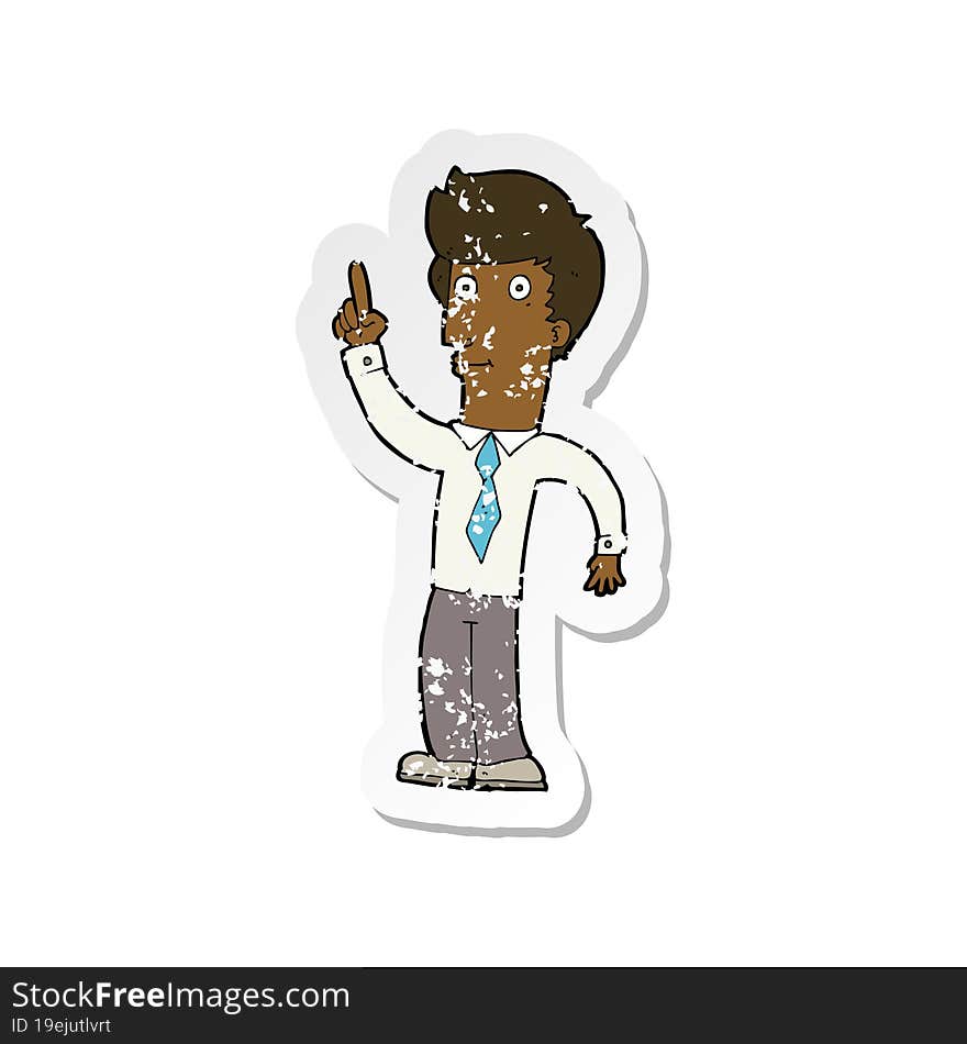 retro distressed sticker of a cartoon friendly man with idea