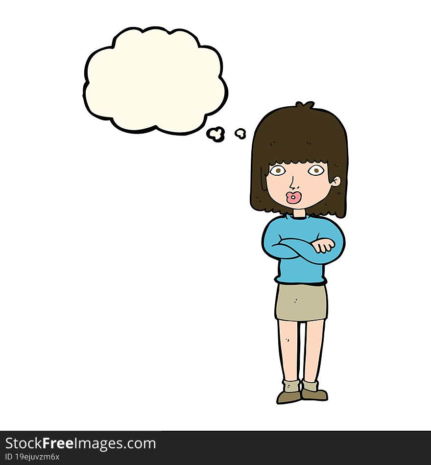 cartoon impatient woman with thought bubble