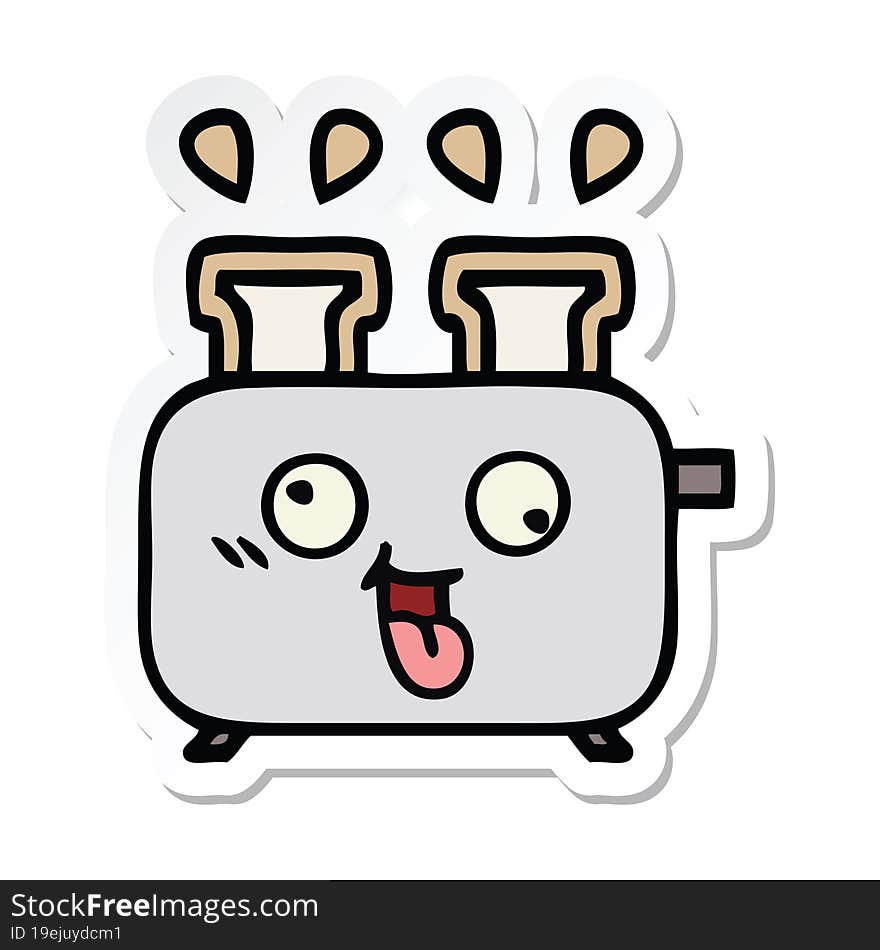 sticker of a cute cartoon of a toaster