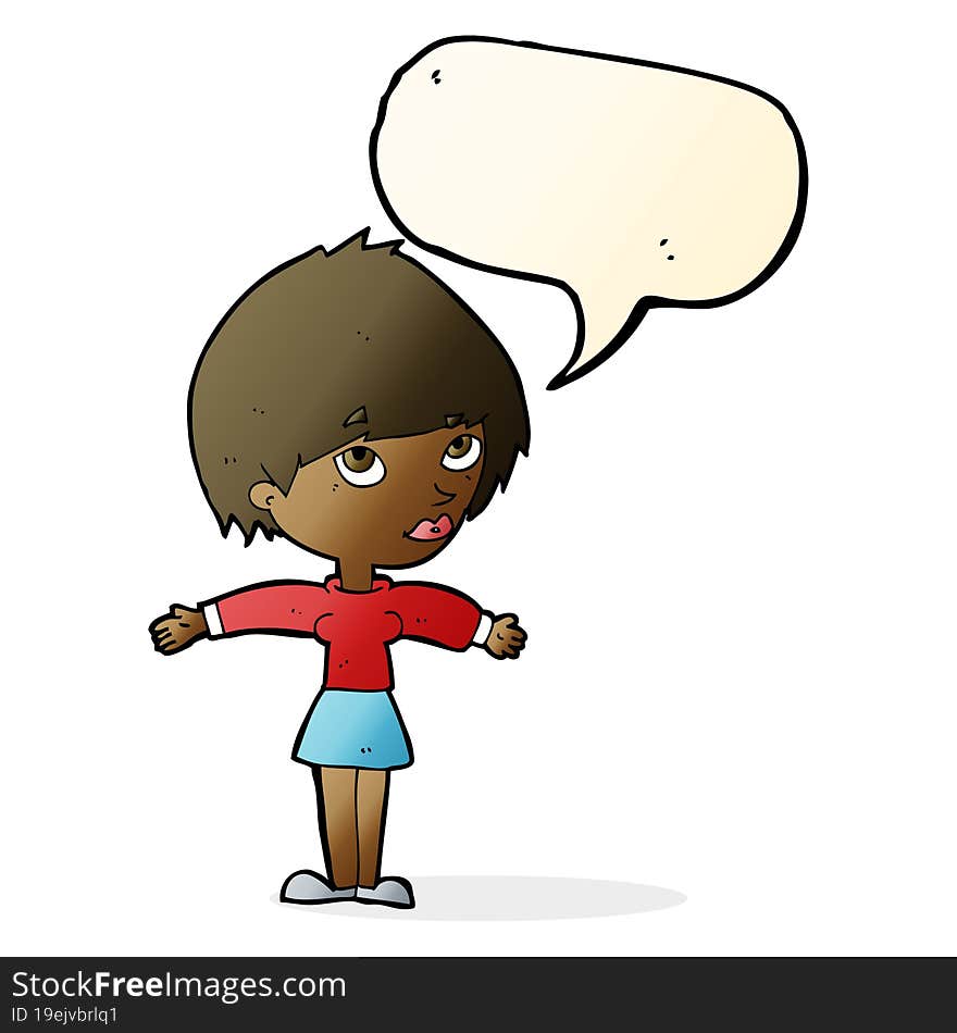 Cartoon Woman With Open Arms With Speech Bubble