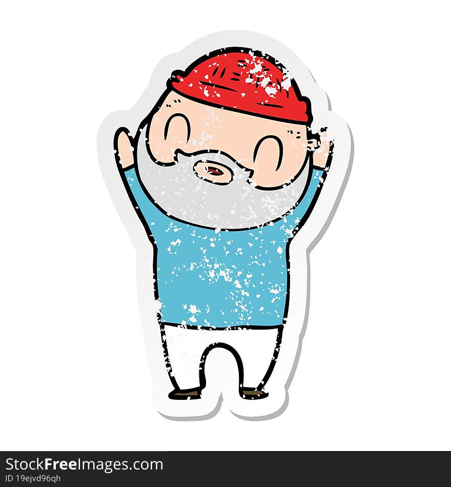 Distressed Sticker Of A Cartoon Bearded Man