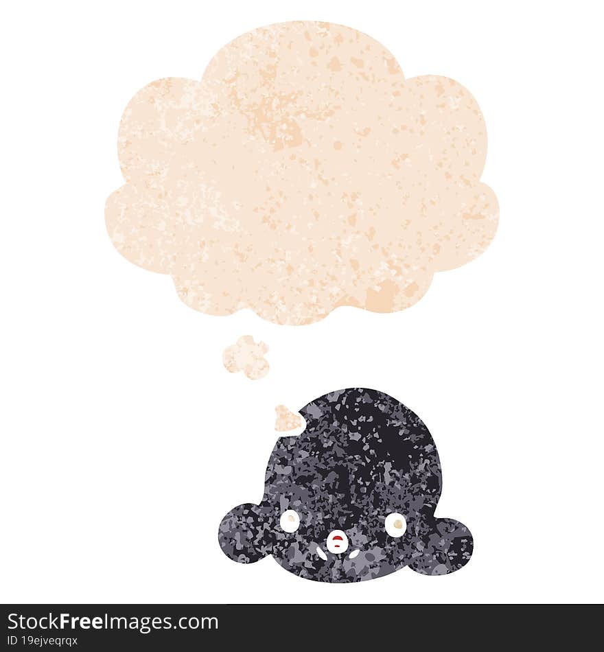 cartoon cloud and thought bubble in retro textured style