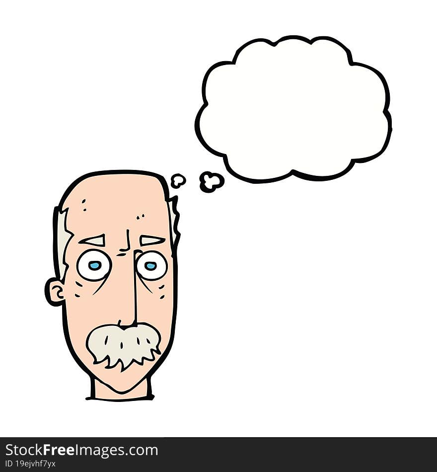 cartoon man with mustache with thought bubble