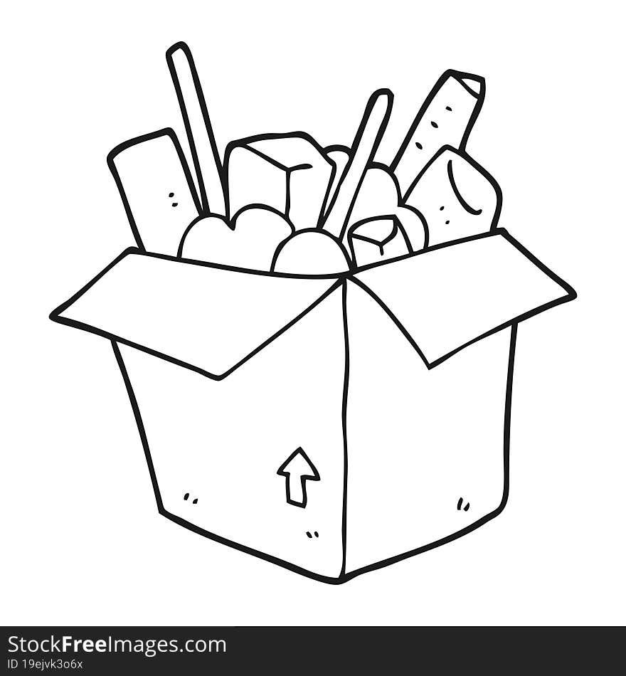 black and white cartoon box of things