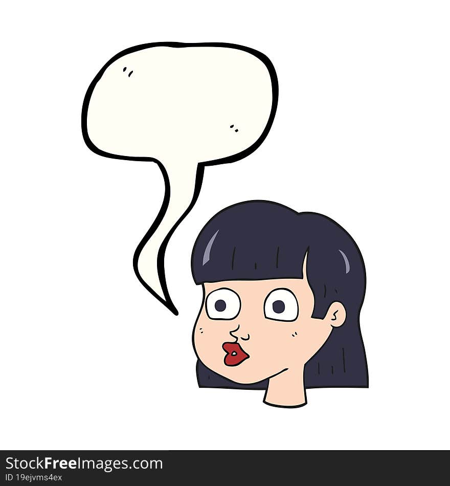 freehand drawn speech bubble cartoon female face