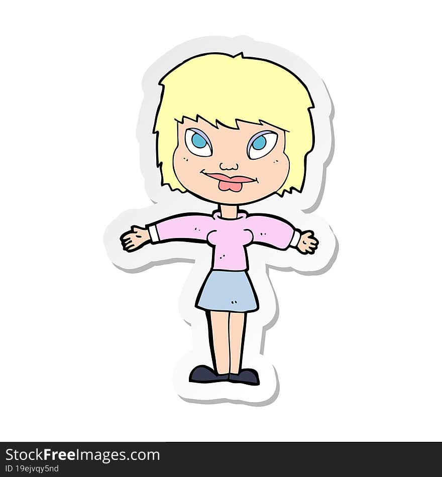 sticker of a cartoon woman with open amrs