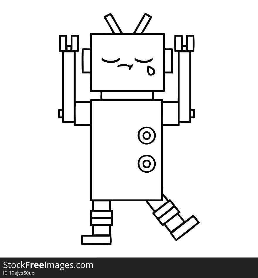 line drawing cartoon of a crying robot