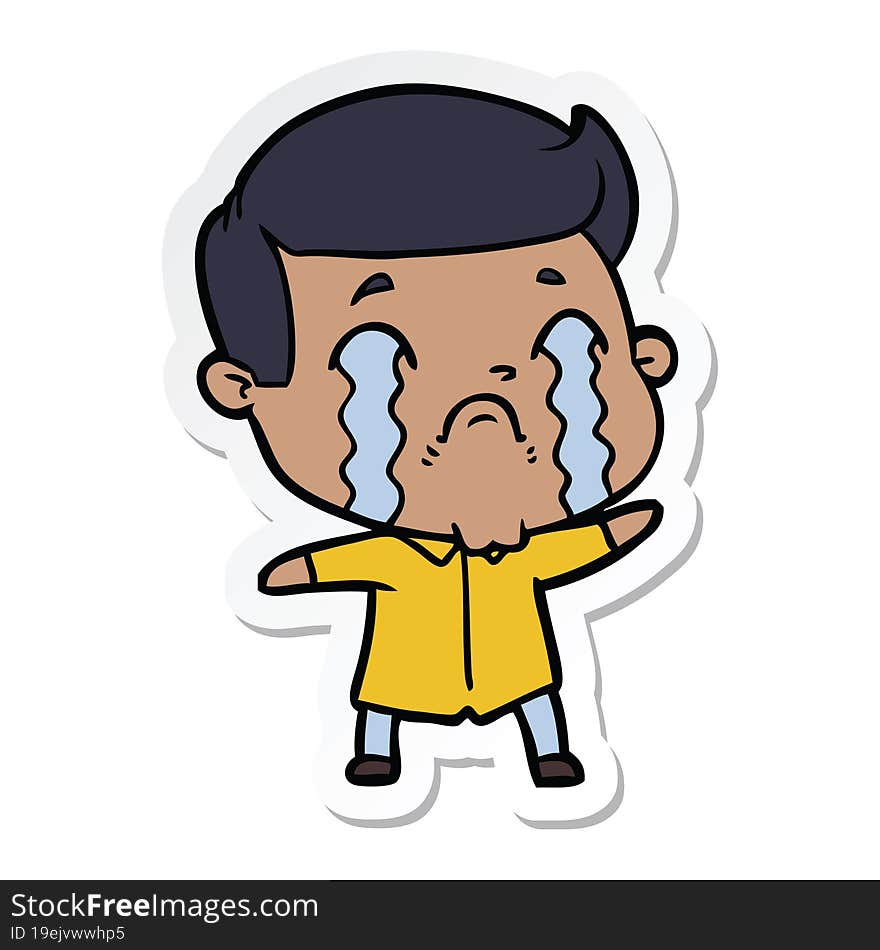 sticker of a cartoon man crying