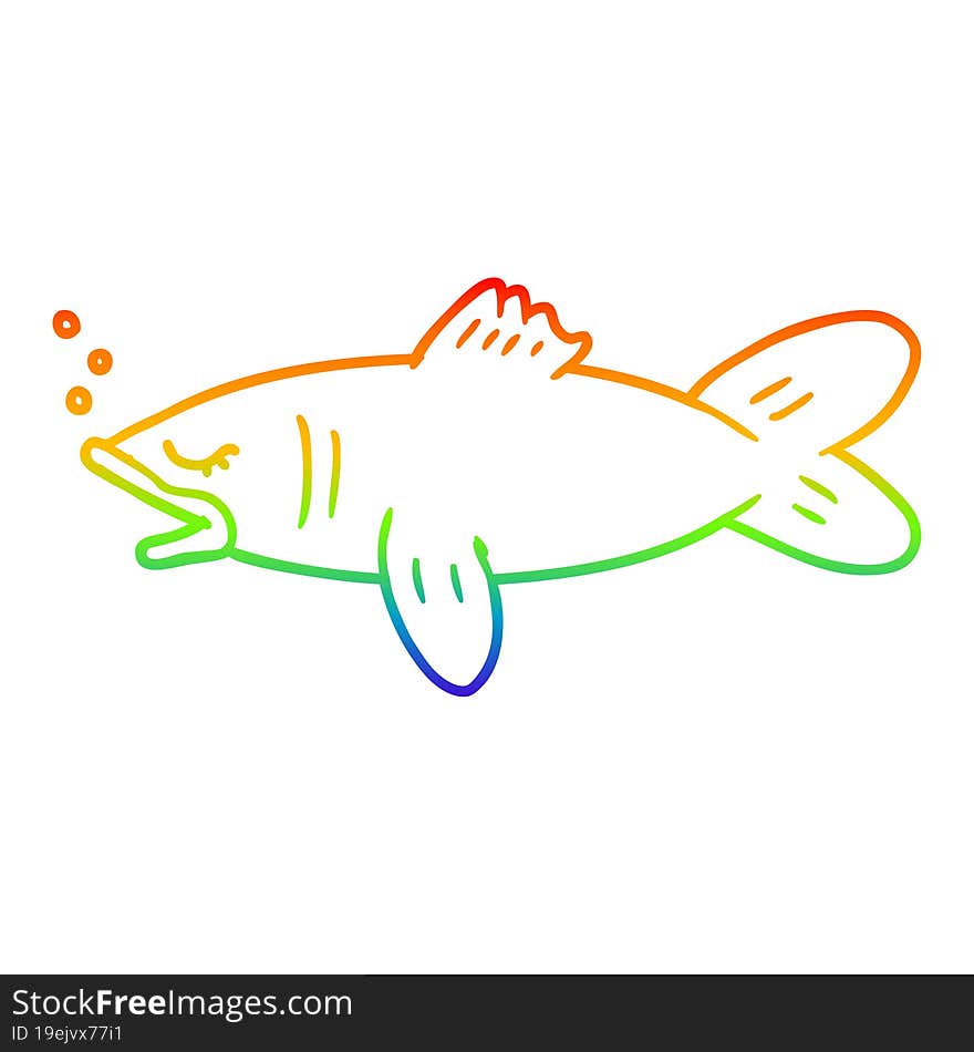 Rainbow Gradient Line Drawing Cartoon Fish