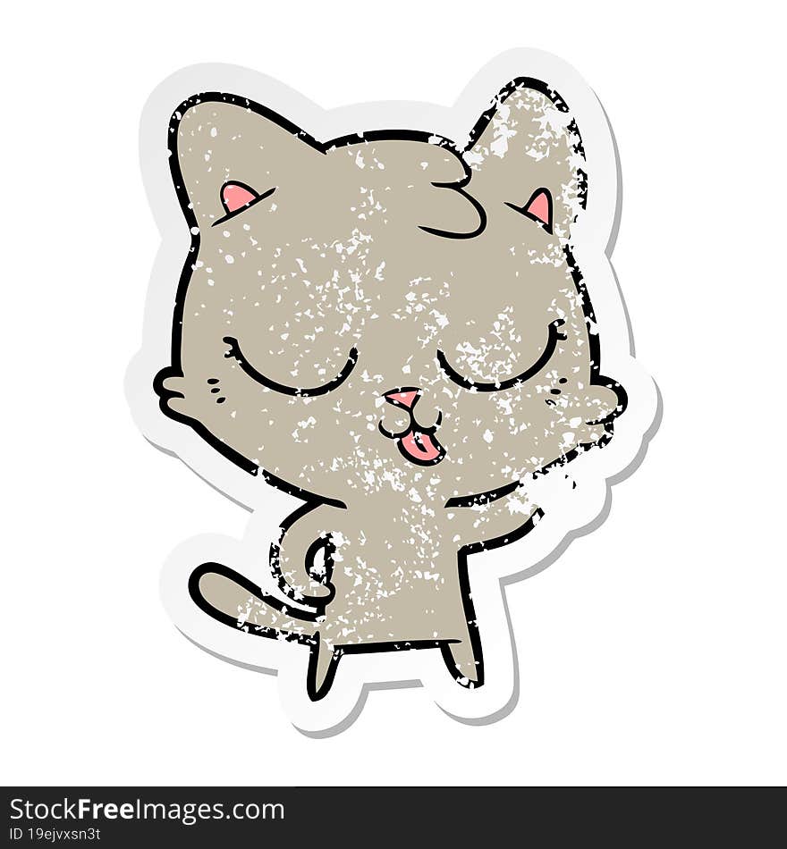 Distressed Sticker Of A Happy Cartoon Cat