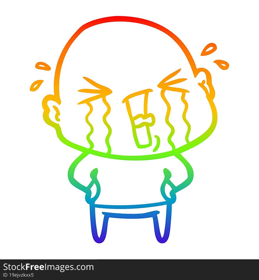 rainbow gradient line drawing cartoon crying bald man