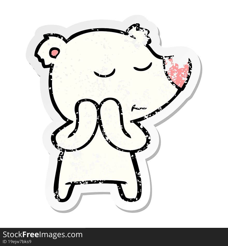 distressed sticker of a happy cartoon polar bear