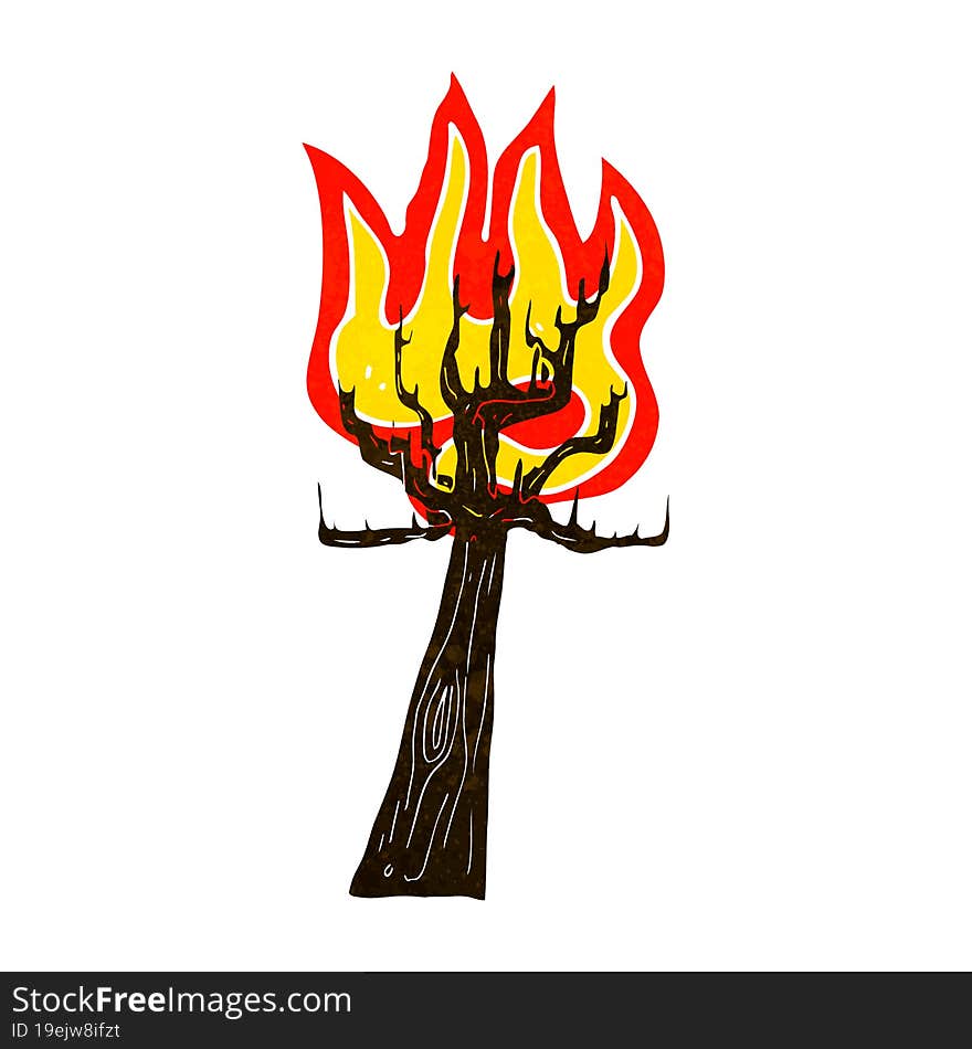 cartoon tree on fire