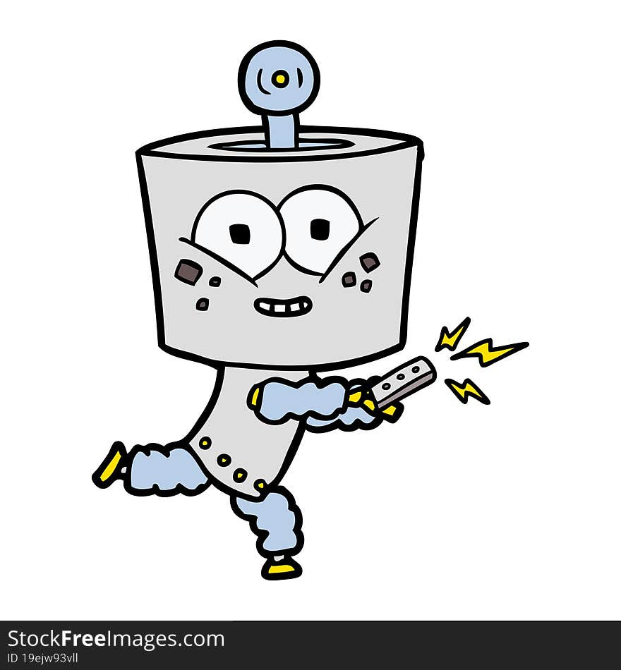 happy cartoon robot with remote control. happy cartoon robot with remote control