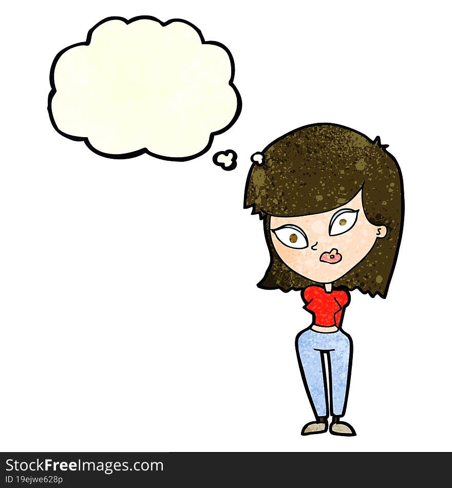 Cartoon Confused Woman With Thought Bubble