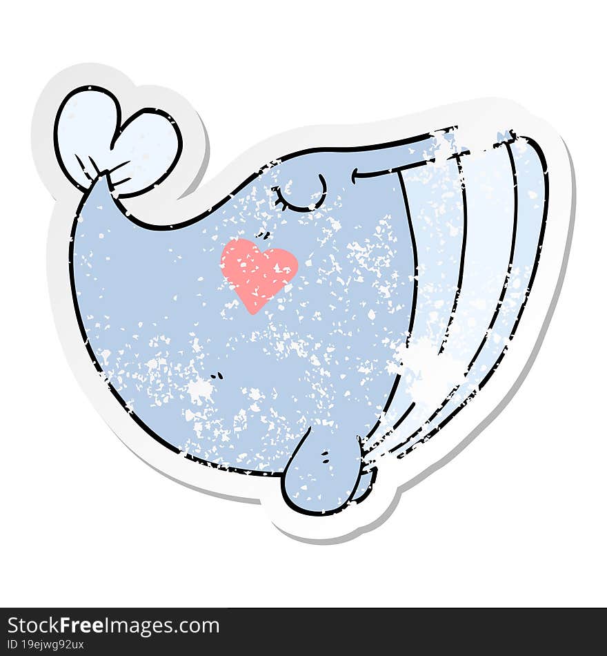 distressed sticker of a cartoon whale with love heart