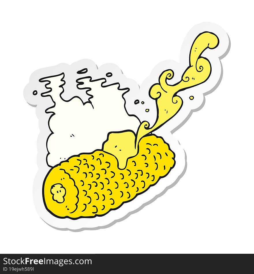 sticker of a cartoon corn on cob with butter