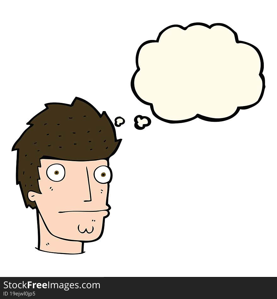 cartoon nervous man with thought bubble