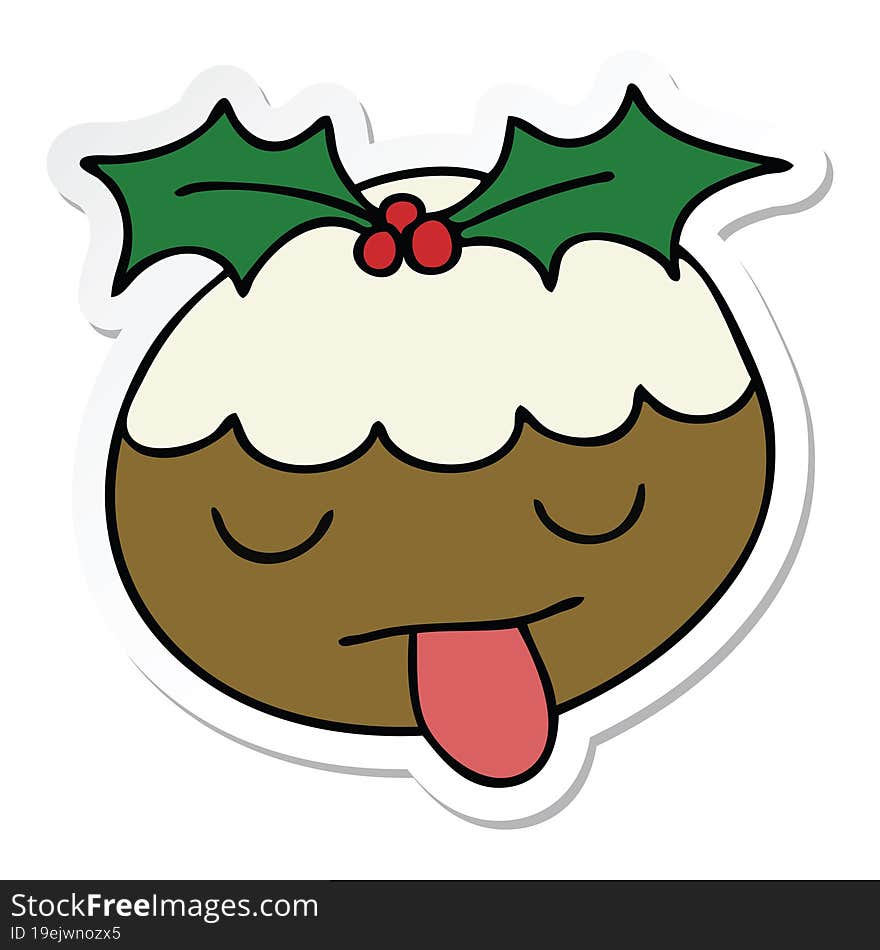 sticker of a quirky hand drawn cartoon christmas pudding