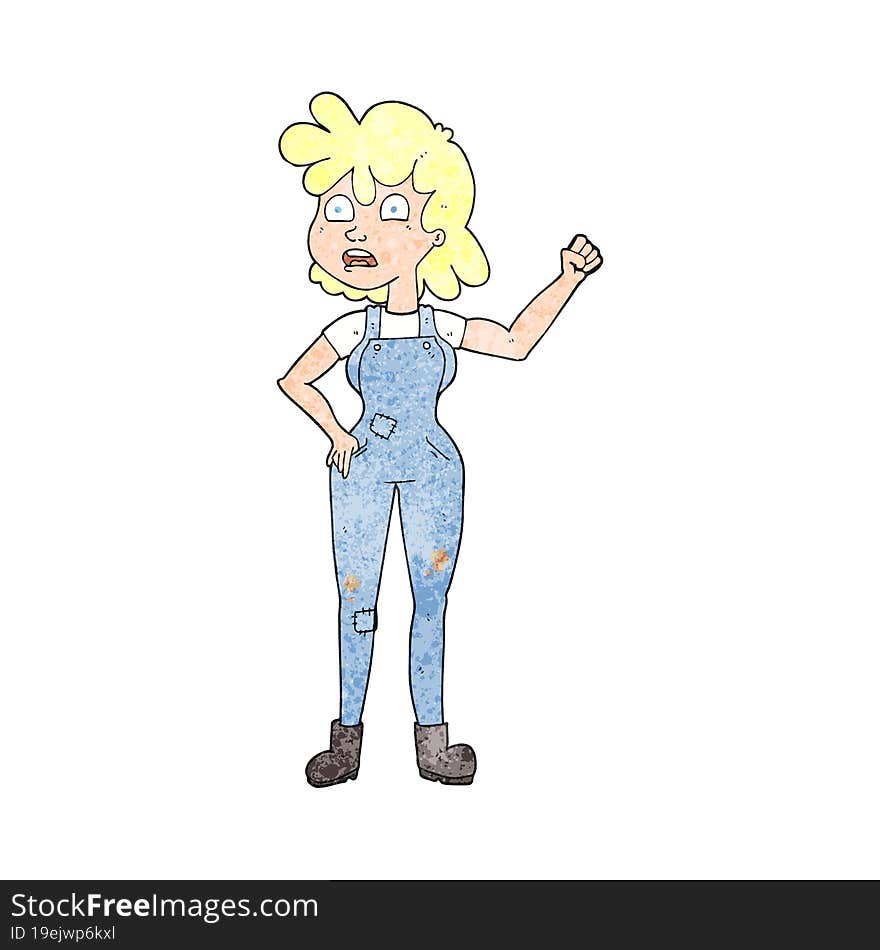 textured cartoon woman shaking fist