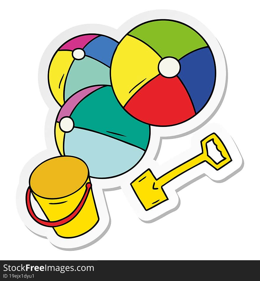 hand drawn sticker cartoon doodle beach balls with a bucket and spade