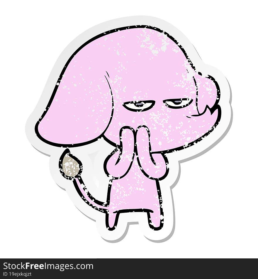 distressed sticker of a annoyed cartoon elephant