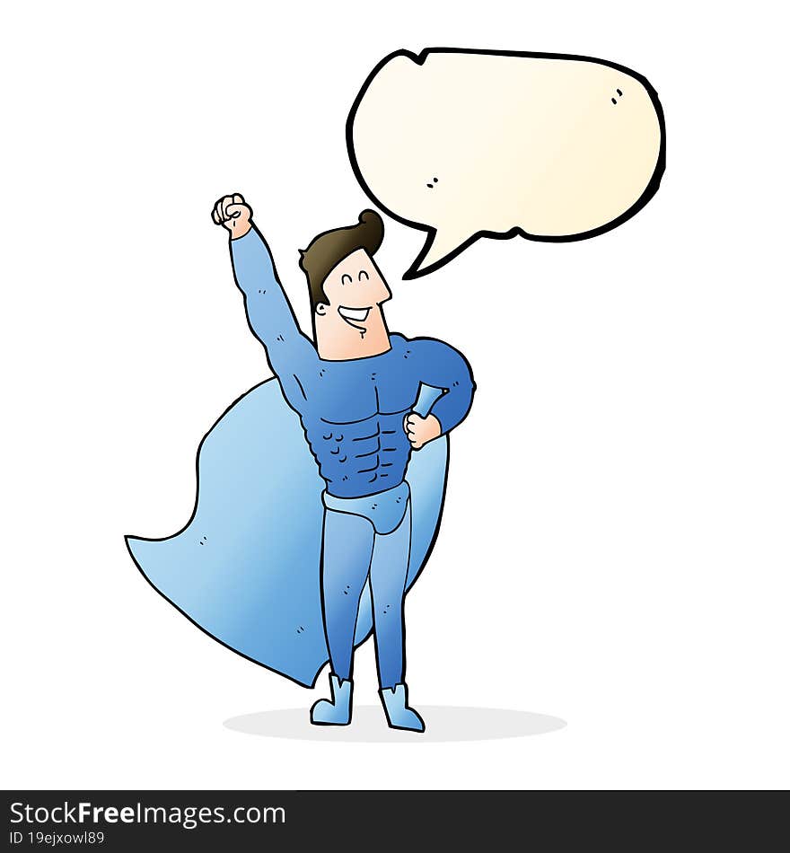 cartoon superhero with speech bubble