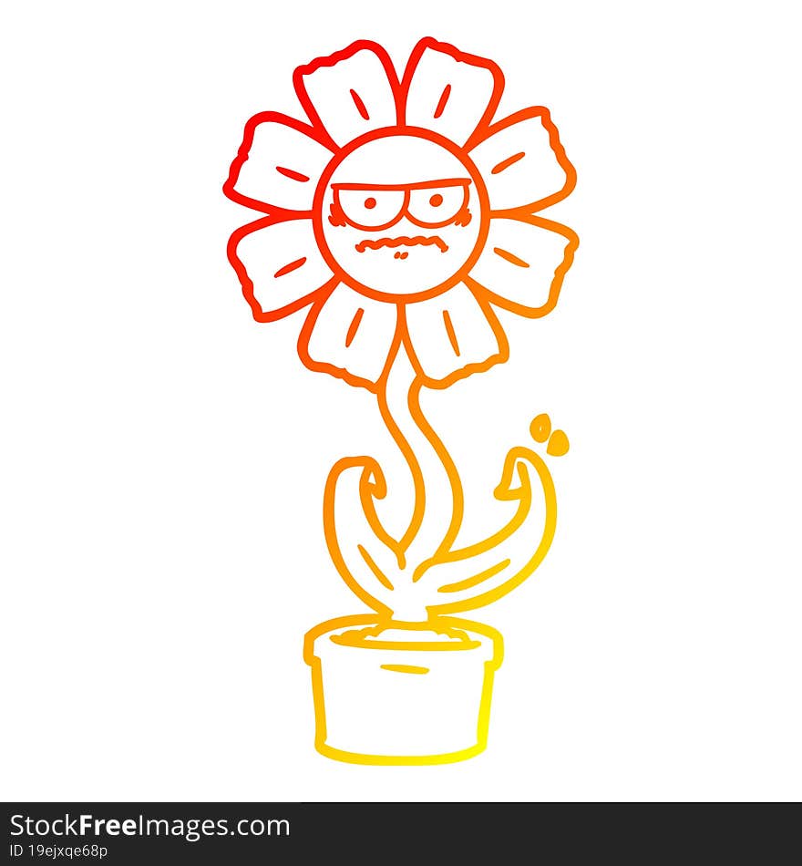 Warm Gradient Line Drawing Angry Cartoon Flower