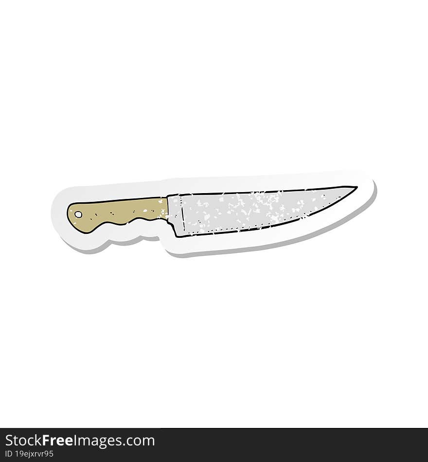 Retro Distressed Sticker Of A Cartoon Kitchen Knife