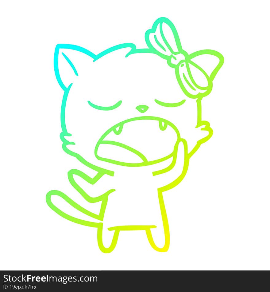 cold gradient line drawing cartoon yawning cat